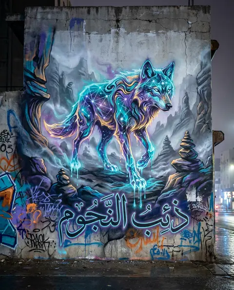 An immense wolf formed from glowing star-charts prowls across a narrow mountain - AI生成图片 1