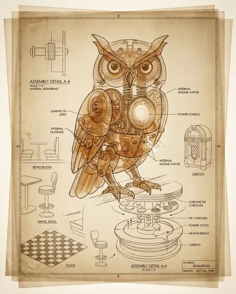 A secretive clockwork owl assembled from translucent resin gears and amber-tinte - AI生成图片 2