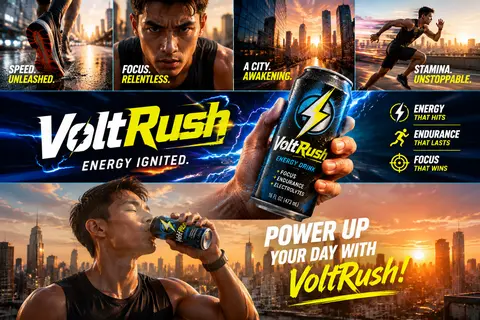 Create a high-energy commercial for a new energy drink called `VoltRush`. A focu - AI生成图片 1