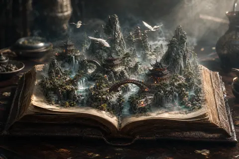 A centuries-old, storm-worn leather codex lies open across a polished midnight-m - AI生成图片 1