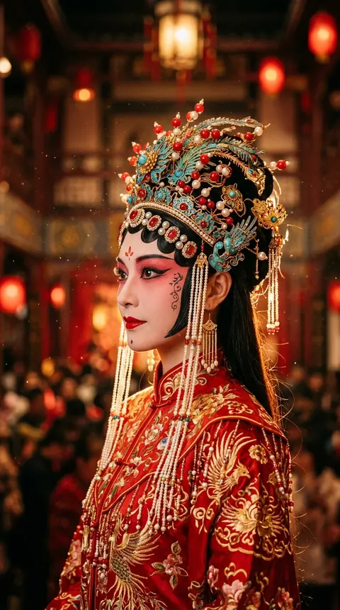 Vertical close-up profile portrait of a refined Eastern stage actress, masterful - AI生成图片 1