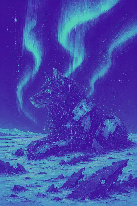 A dreamlike, serene composition of a celestial wolf formed from precise star-map - AI生成图片 1