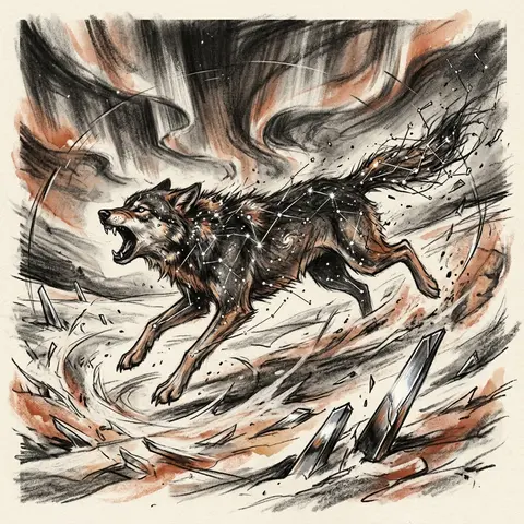 A feral wolf formed entirely from star-map constellations, its body traced by fl - AI生成图片 3