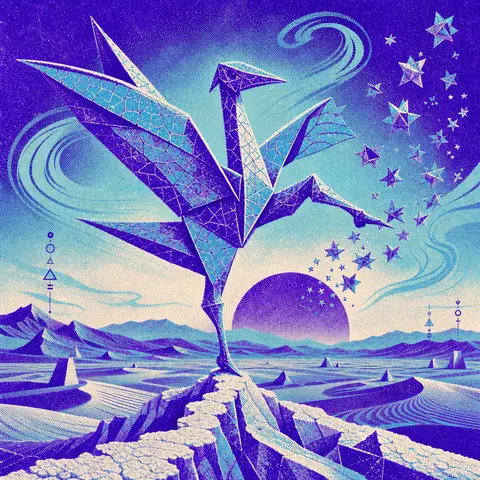 An origami paper crane come alive, dancing across a vast desert at dawn, its fol - AI生成图片 2