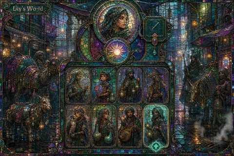 A dreamlike character-selection tableau reimagined as a serene stained-glass mos - AI生成图片 2