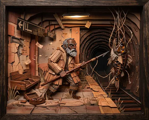 A tense cinematic tableau on a deserted subway platform, rendered as an intricat - AI生成图片 1