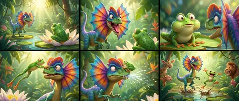 Горизонтальная раскадровка 3x2 (6 панелей). Без текста. Стиль Pixar, яркие тропи - AI生成图片 3