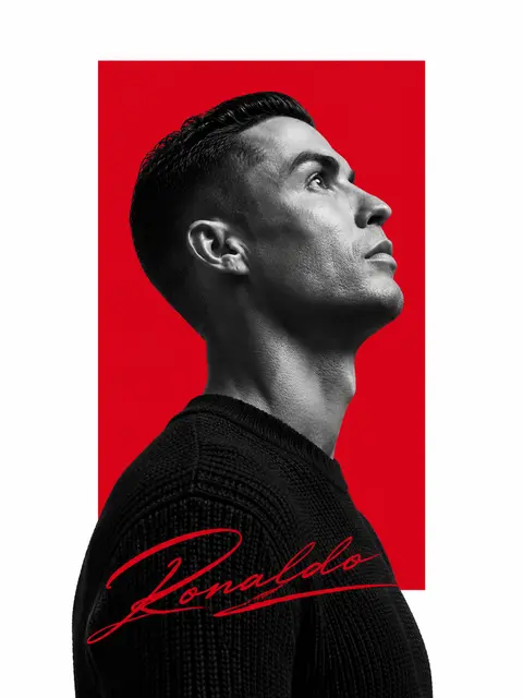 Minimalist editorial poster design with a portrait of Ronaldo, depicted in a per - AI生成图片 2