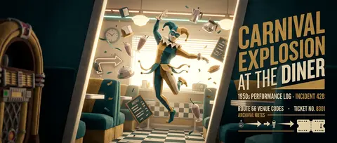 A poster-like low-poly 3D render of a masked carnival acrobat exploding into vie - AI生成图片 1