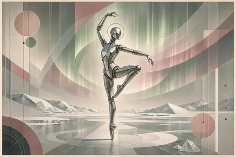 An intimate bauhaus geometric poster of a solitary robotic ballet dancer poised - AI生成图片 2