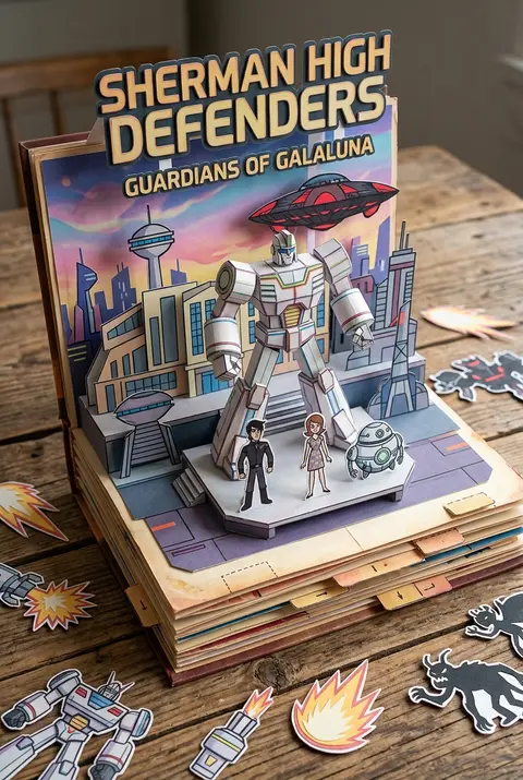 Create a Sym-Bionic Titan-themed 3D pop-up papercraft storybook diorama on rusti - AI生成图片 2