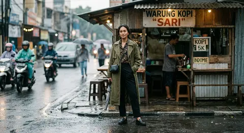 Full-body fashion editorial portrait of Sari Mahendra, a striking Indonesian mus - AI生成图片 4