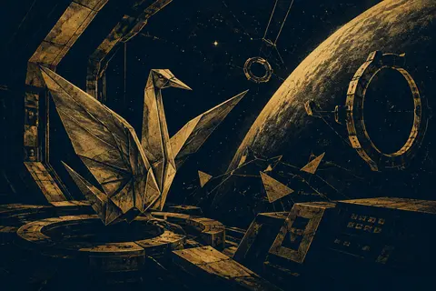 a sentient origami paper crane poised in a silent orbital space station observat - AI生成图片 1