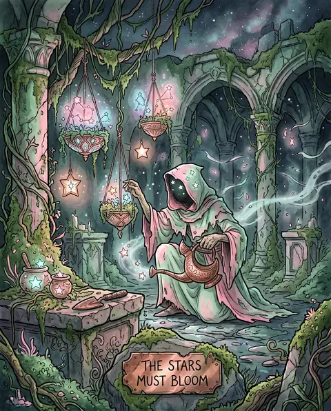 A mysterious watercolor storybook illustration of a celestial gardener tending t - AI生成图片 3
