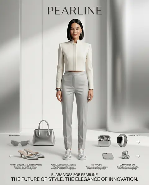 Ultra realistic luxury `Pearline`-inspired fashion campaign poster featuring `El - AI生成图片 1
