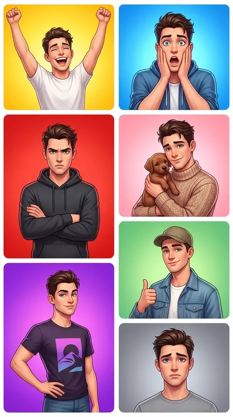 A polished 7-panel portrait grid with clearly separated tiles, thin visible whit - AI生成图片 1
