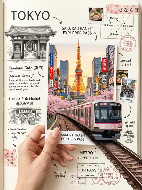 A highly aesthetic travel-journal collage of Tokyo, Japan, in a modern Pinterest - AI生成图片 2