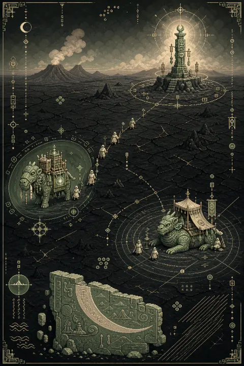 16-bit pixel art poster-like scene, a dreamlike and serene desert nomad caravan - AI生成图片 1