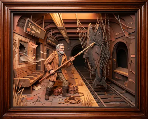 A tense cinematic tableau on a deserted subway platform, rendered as an intricat - AI生成图片 2