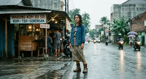 Full-body fashion editorial portrait of Sari Mahendra, a striking Indonesian mus - AI生成图片 3