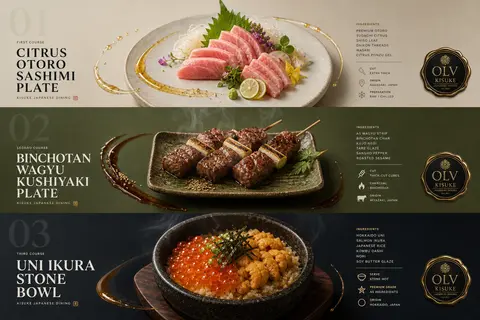 Create an ultra-premium vertical triptych Japanese dining campaign poster that f - AI生成图片 2