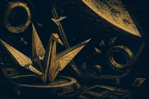 a sentient origami paper crane poised in a silent orbital space station observat - AI生成图片 2