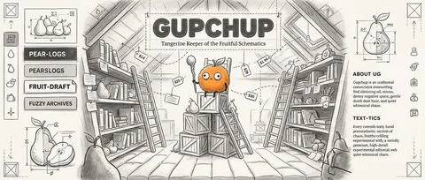 A delightfully absurd homepage for Gupchup, a tangerine fuzzball fruit stall kee - AI生成图片 2