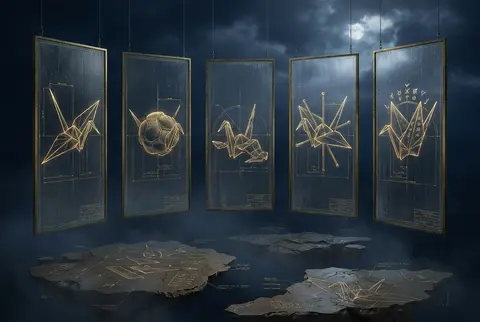An eerie architectural blueprint suspended over a void of floating sky islands: - AI生成图片 3