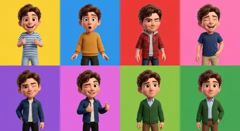 A 3D Pixar-style animated young male character showcased in a 6-panel grid layou - AI生成图片 2