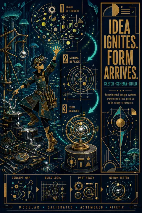 Aspect ratio 2:3, create a bold Bauhaus geometric poster set in a bioluminescent - AI生成图片 1