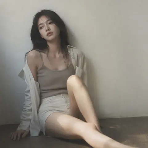 9:16 竖幅，时尚杂志感人像，单人主体；柔和黑雾滤镜，轻微薄雾弥散，细腻高光泛光，整体低饱和 muted tones；极简室内场景，干净背景带一点墙面纹理；主 - AI生成图片 1