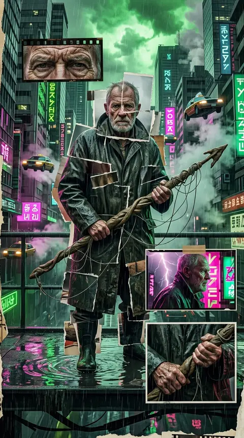 An elderly fisherman with a storm-bitten face and silver stubble stands ankle-de - AI生成图片 3
