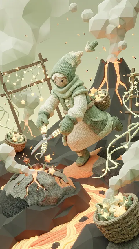 A chaotic, energetic low-poly 3D render of a celestial gardener racing across a - AI生成图片 2