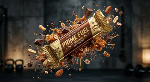 Ultra-cinematic product photography of a premium protein bar wrapped in metallic - AI生成图片 3