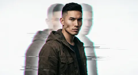 A double-exposure, long-exposure editorial portrait of Adrian Vale, an enigmatic - AI生成图片 2