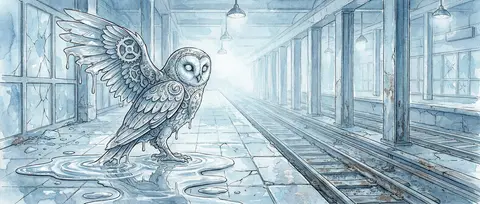 A dreamlike, serene watercolor storybook illustration of a solitary clockwork ow - AI生成图片 1