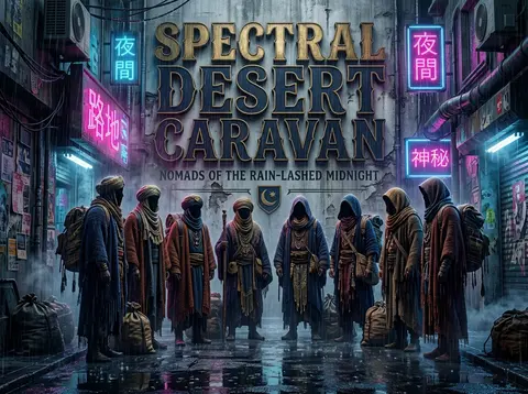A spectral desert caravan pauses in a rain-lashed service alley at midnight, fro - AI生成图片 3