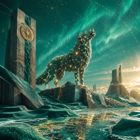 A jubilant wolf formed entirely from star-map constellations, its body traced wi - AI生成图片 2