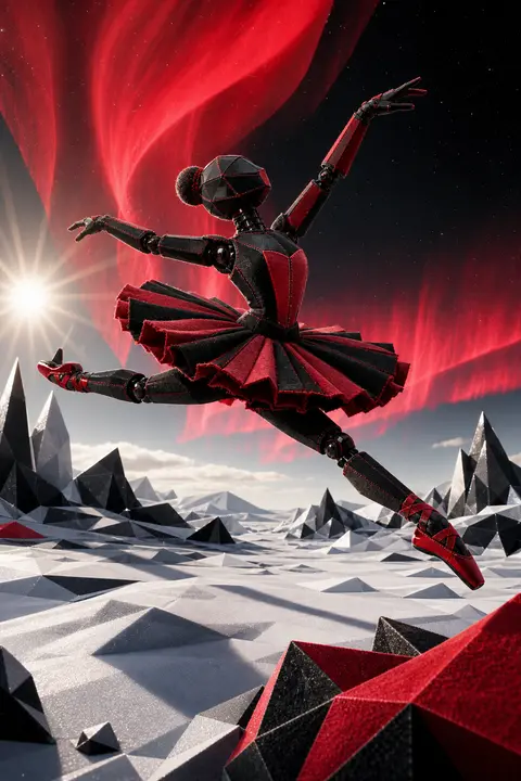 A jubilant robotic ballet dancer crafted from plush felt panels and stitched vel - AI生成图片 2