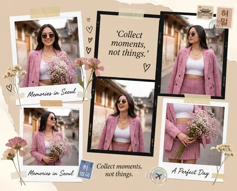 Transform the uploaded photo into a stylish aesthetic travel scrapbook collage. - AI生成图片 2