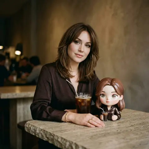 A cinematic studio portrait of Seraphine Vale seated at a textured travertine ta - AI生成图片 1