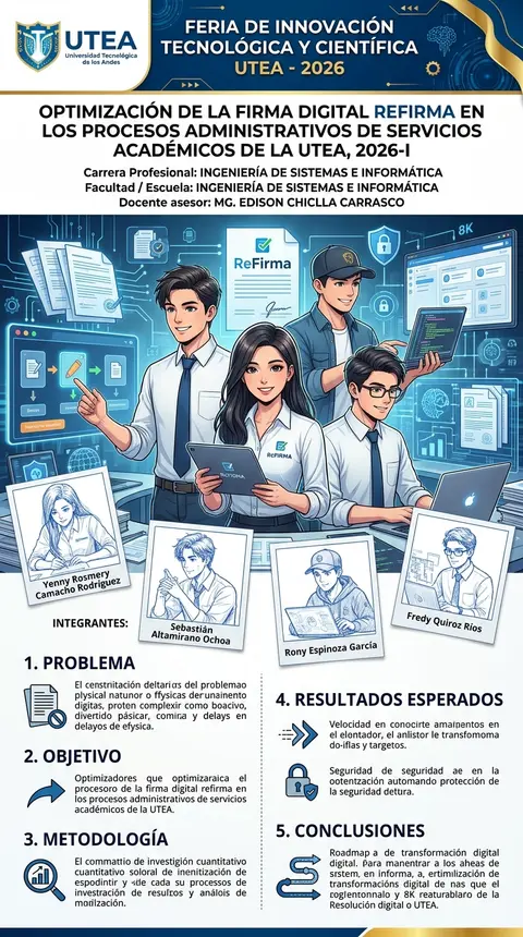 Diseña un póster académico profesional para una feria de tecnología e investigac - AI生成图片 2