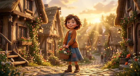 A heartwarming Pixar-inspired 3D render set in a quaint timber-and-thatch villag - AI生成图片 2