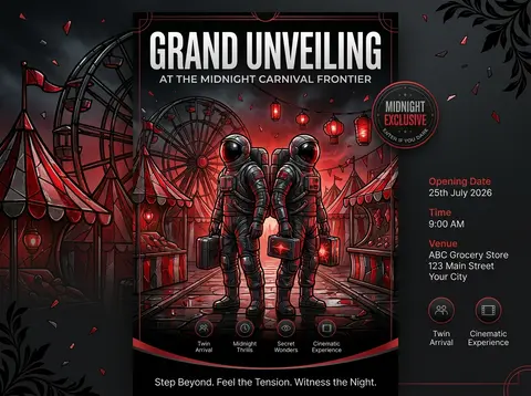A tense cinematic stained-glass mosaic poster for a midnight carnival launch, bu - AI生成图片 1