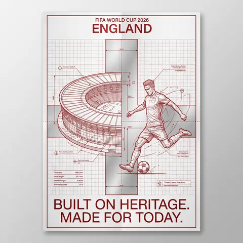 FIFA World Cup 2026 England blueprint poster, white-red palette, technical schem - AI生成图片 2
