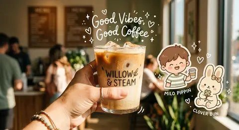 Close-up aesthetic shot of a hand holding an iced coffee in a transparent `Willo - AI生成图片 3