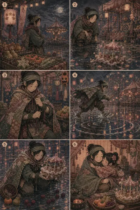 6-panel children’s adventure storyboard in a 3x2 grid on a single horizontal 16: - AI生成图片 1
