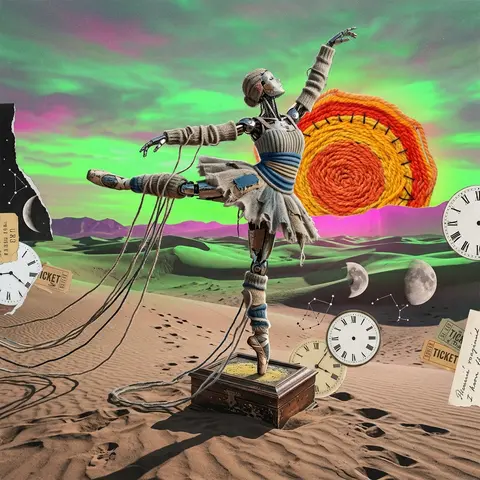 A melancholic surrealist photo collage of a robotic ballet dancer alone in a win - AI生成图片 2