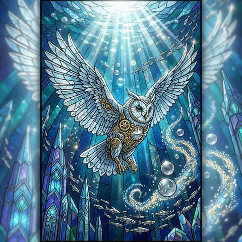 Vertical cinematic tableau in stained-glass mosaic style: a jubilant clockwork o - AI生成图片 2
