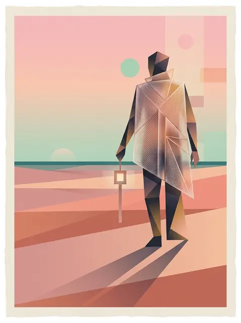 A weathered lighthouse keeper stands alone in a vast desert at dawn, rendered as - AI生成图片 2